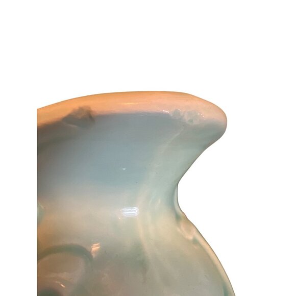 Vintage Norleans Light Blue Teal Ceramic Pitcher Floral Relief Design 4" Tall - Picture 7 of 8